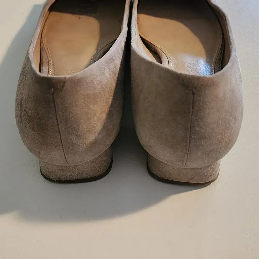 Tory Burch Gigi Gray Suede Heels with Silver Logo Design Size 7.5